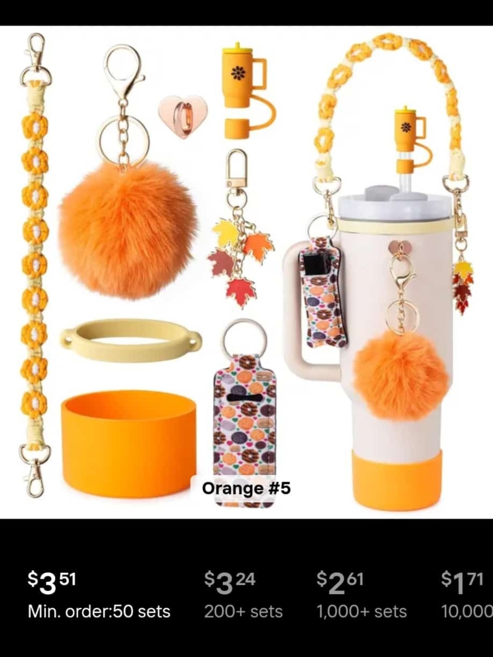 Orange Pom-Pom Trinket Set for Drinkware and Bags - Unbranded